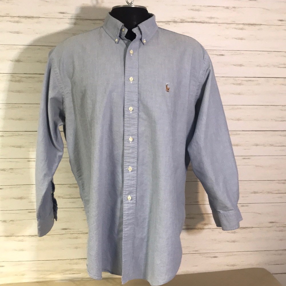 Ralph Lauren Classic Fit Long Sleeve Men's Dress Shirt Sz 17/32-33 Blue Cotton
